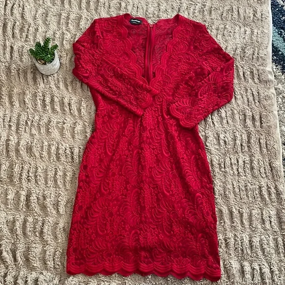 bebe | Dresses | Red Lace Bodycon Dress | Poshmark
